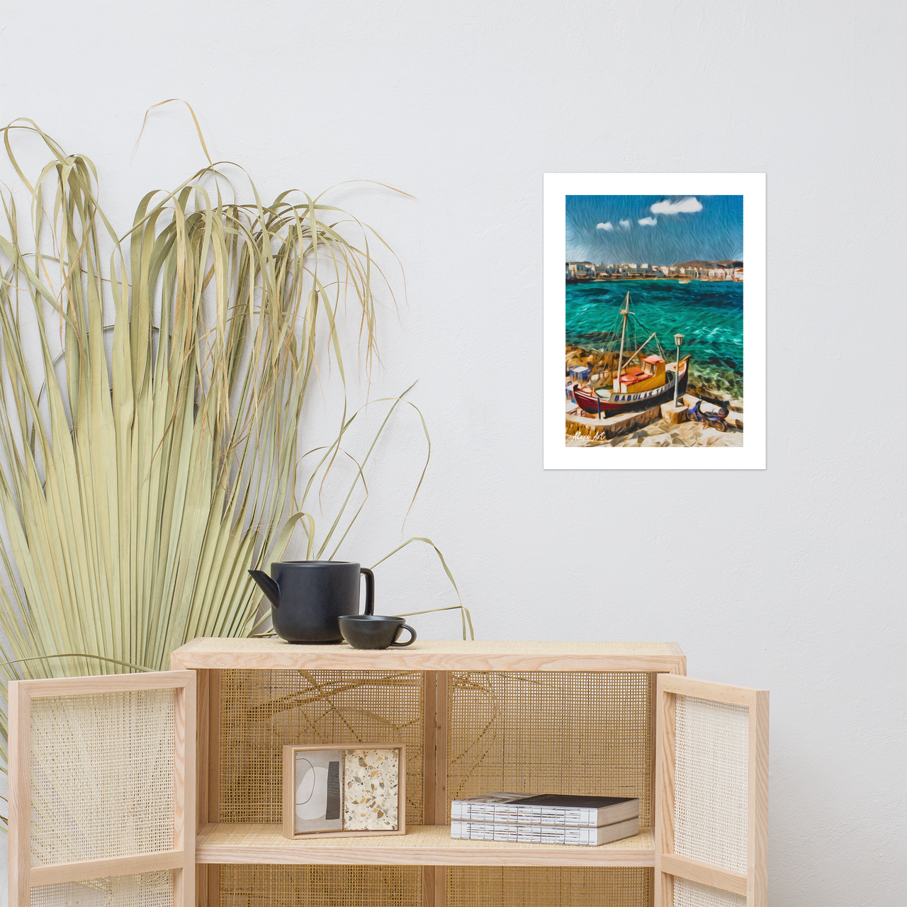 Mykonos Port Taverna Pastel Art Poster