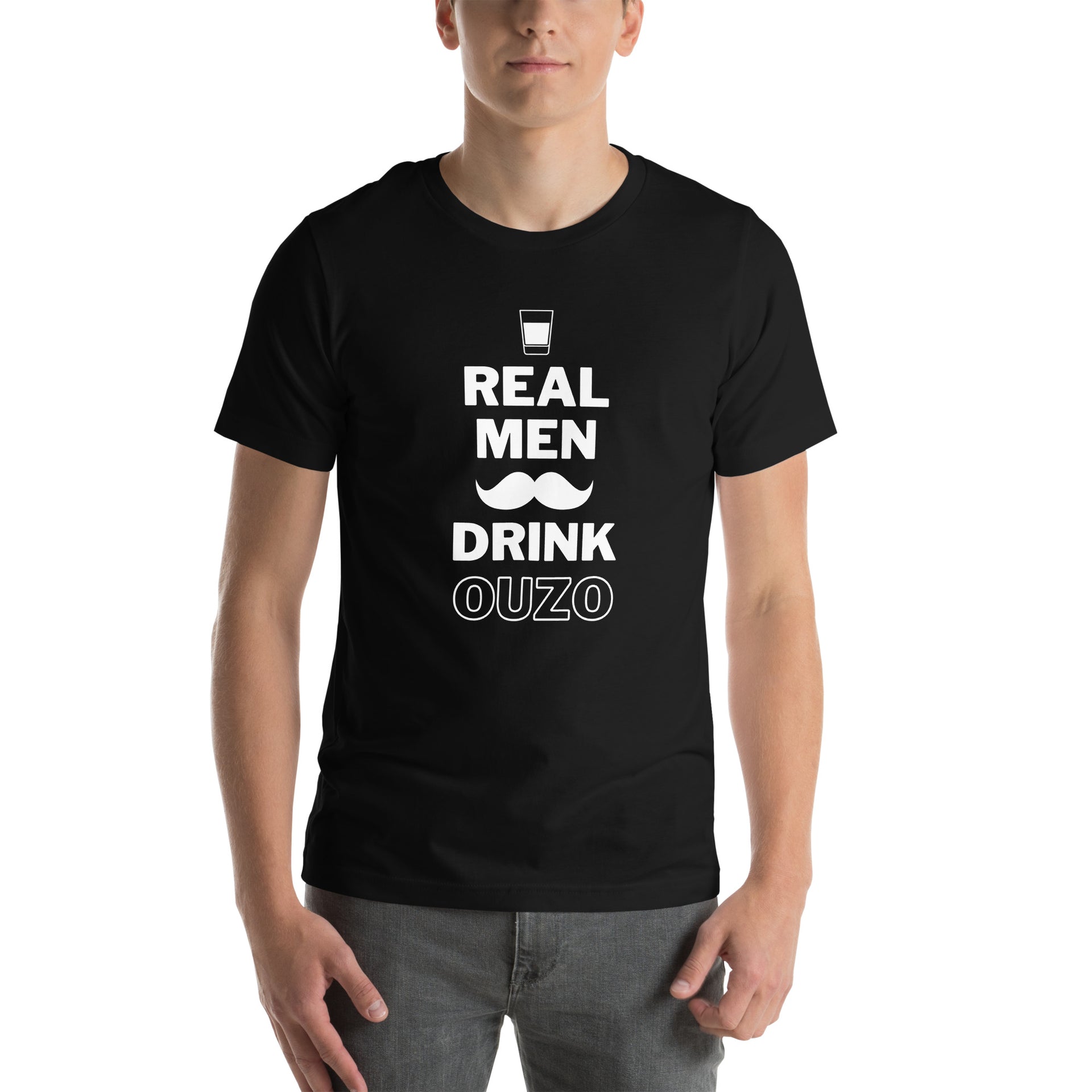 Real Men Drink Ouzo Mustache Funny Greek Premium Unisex T-shirt