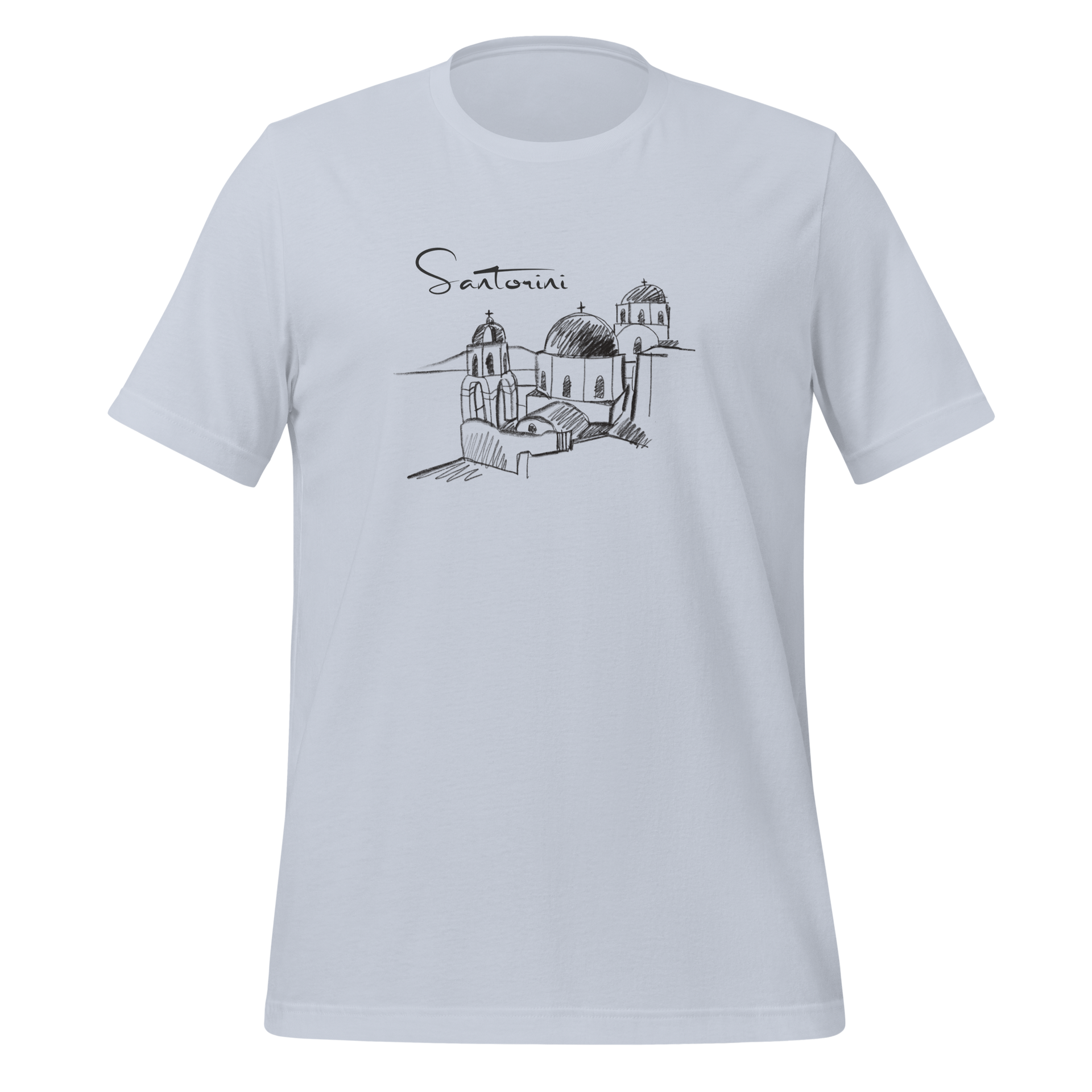 Santorini Greece Pencil Sketch Premium Unisex T-shirt light blue