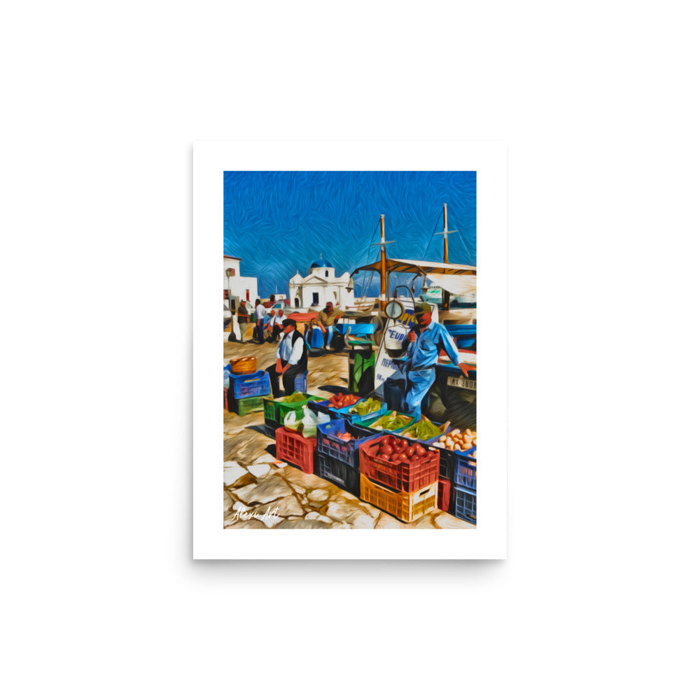 Mykonos Agora Market - Pastel Art Poster