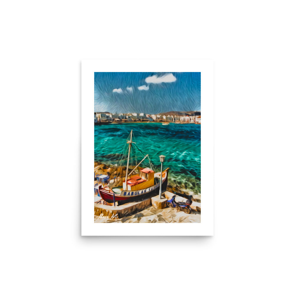 Mykonos Port Taverna - Pastel Art Poster