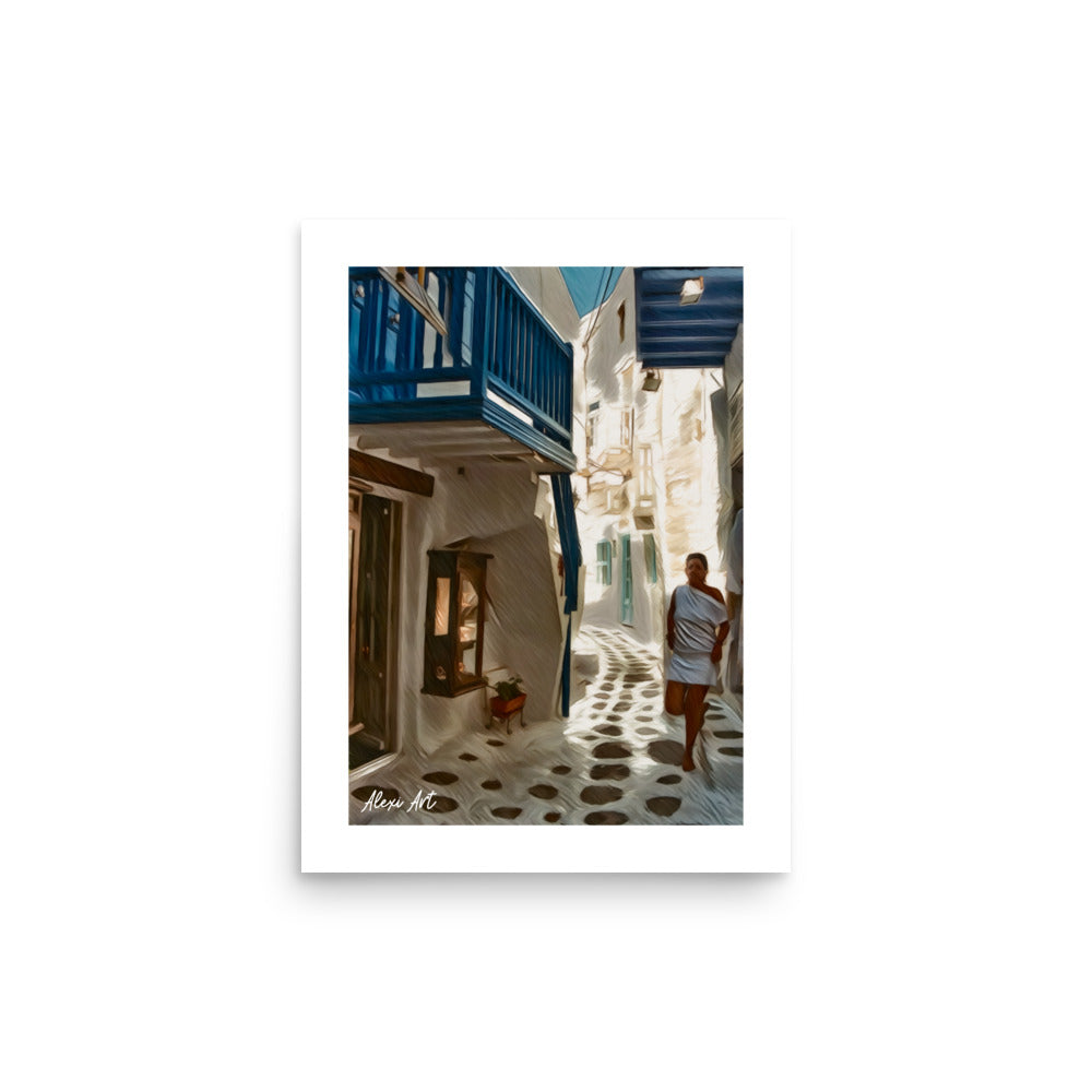 Mykonos Painted Street - Pastel Art Poster