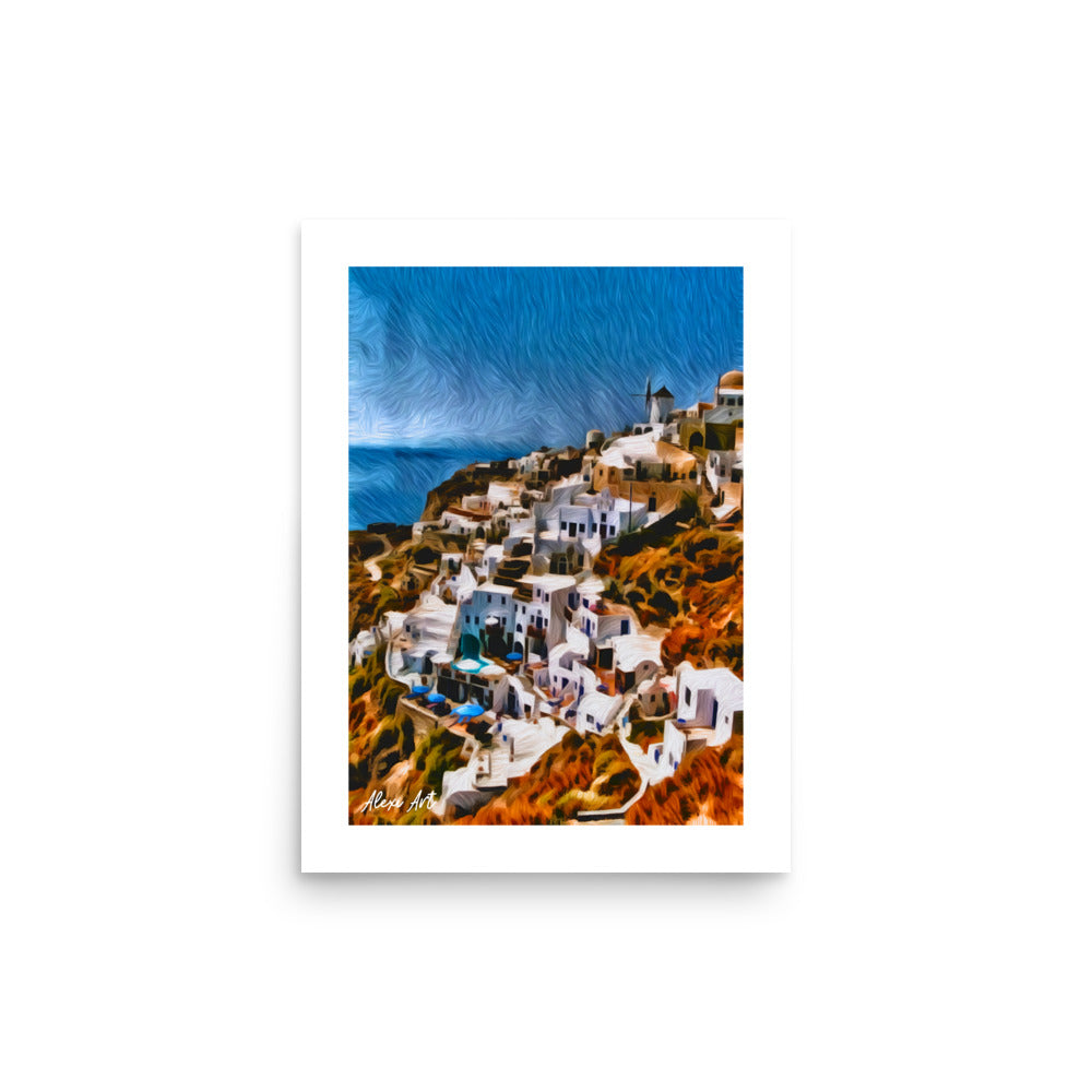 Santorini Oia Cliffside - Pastel Art Poster