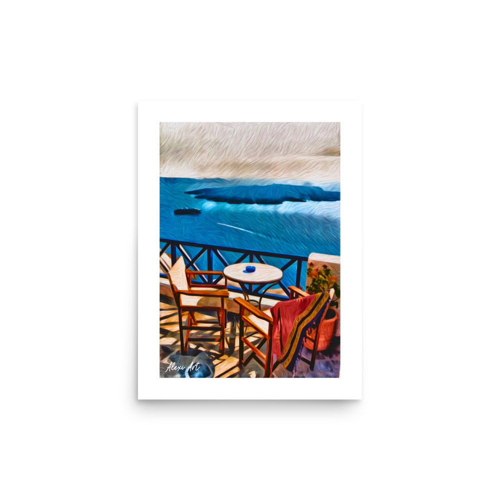 Santorini Balcony View - Pastel Art Poster