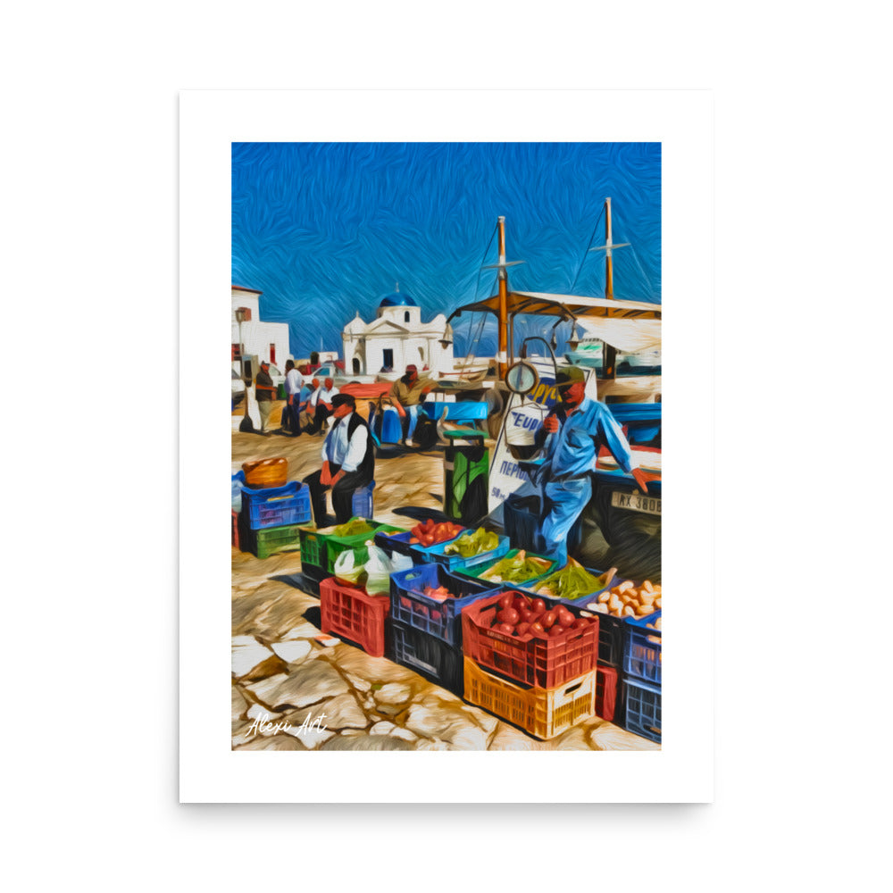 Mykonos Agora Market - Pastel Art Poster