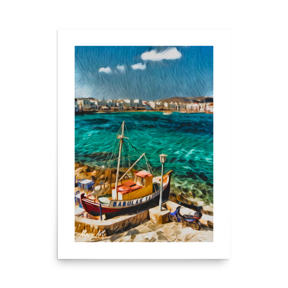 Mykonos Port Taverna - Pastel Art Poster