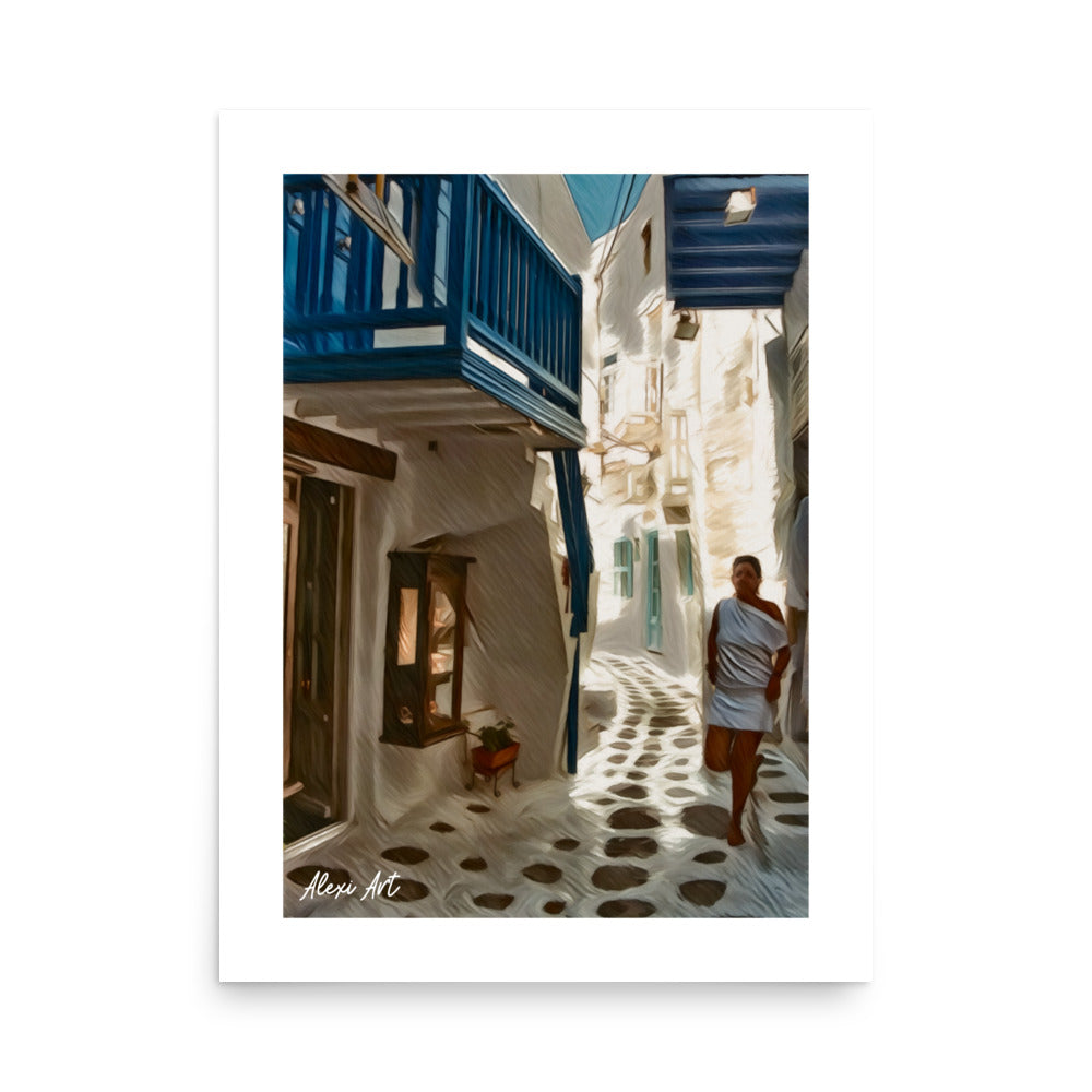 Mykonos Painted Street - Pastel Art Poster