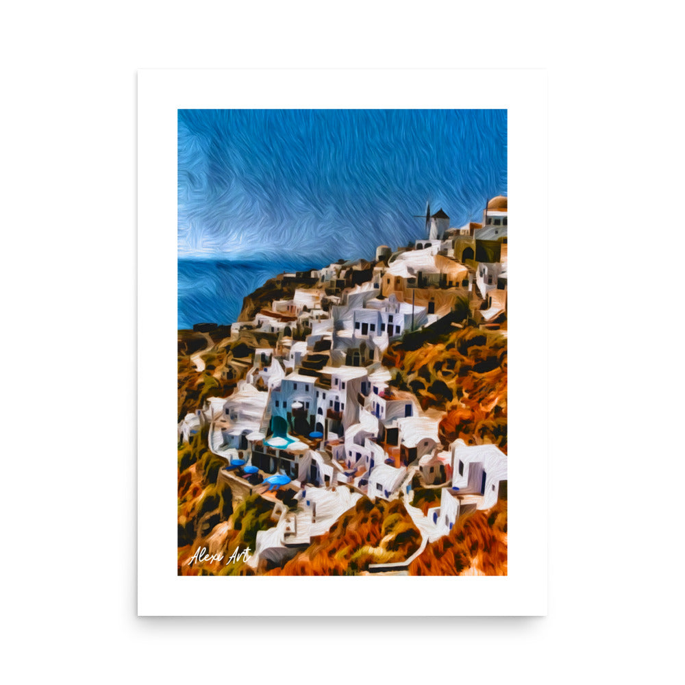 Santorini Oia Cliffside - Pastel Art Poster