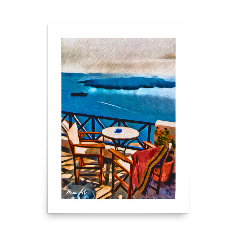 Santorini Balcony View - Pastel Art Poster