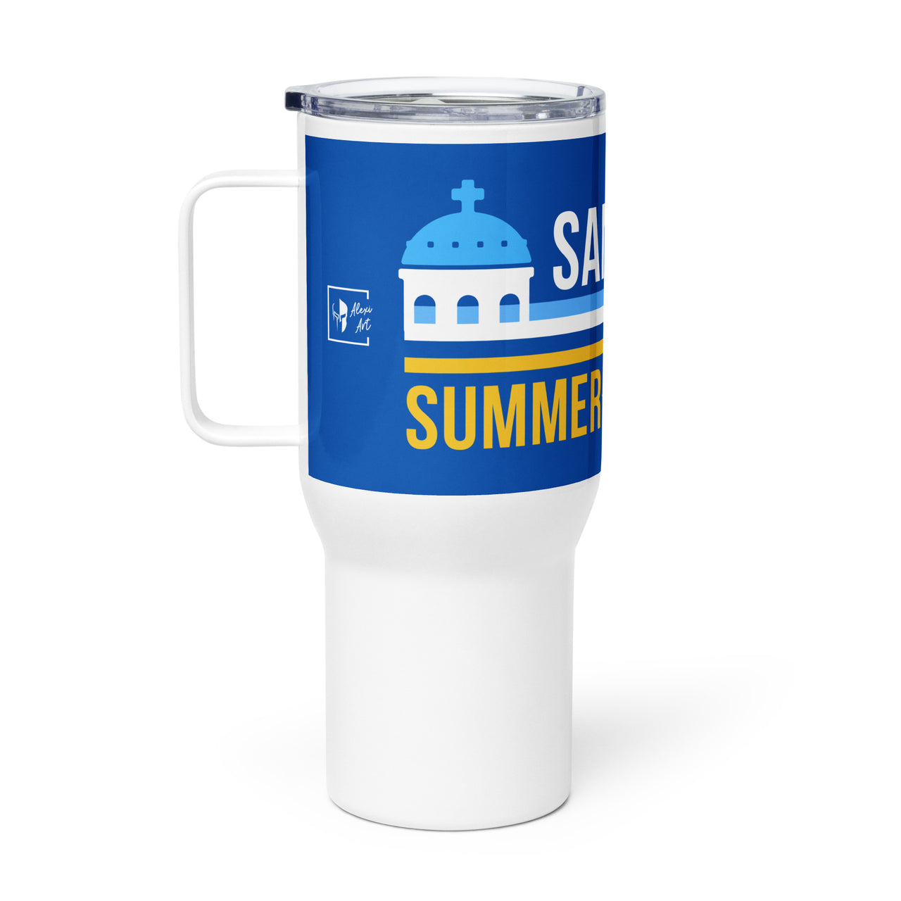 Santorini Summer Retro 80's (Full Wrap) Travel Mug